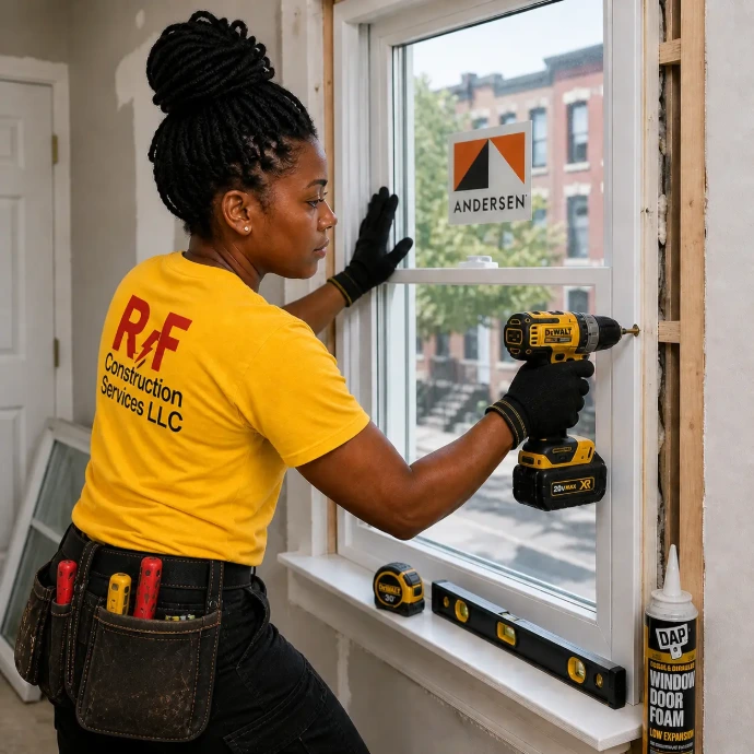RF worker working on window installation