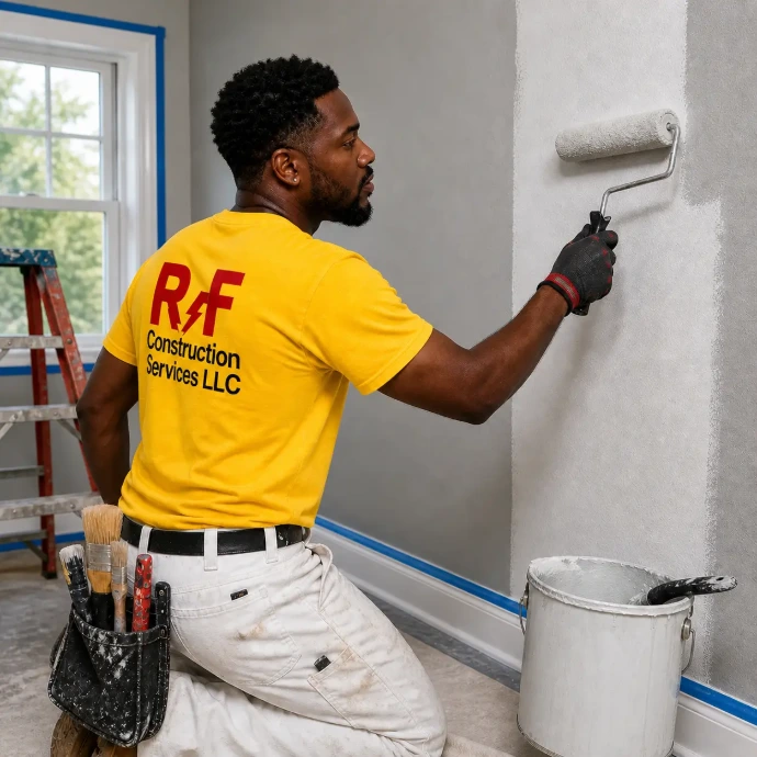 RF worker painting the walls with care