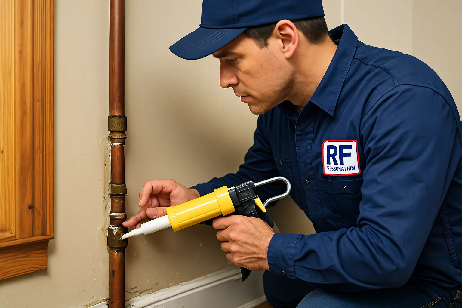 Technician inspecting plumbing and sealing leaks to prevent future water and mold damage in NYC home.