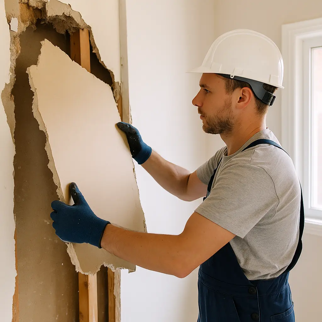 Drywall Replacement – Contractor Removing Damaged Wall Panel.webp